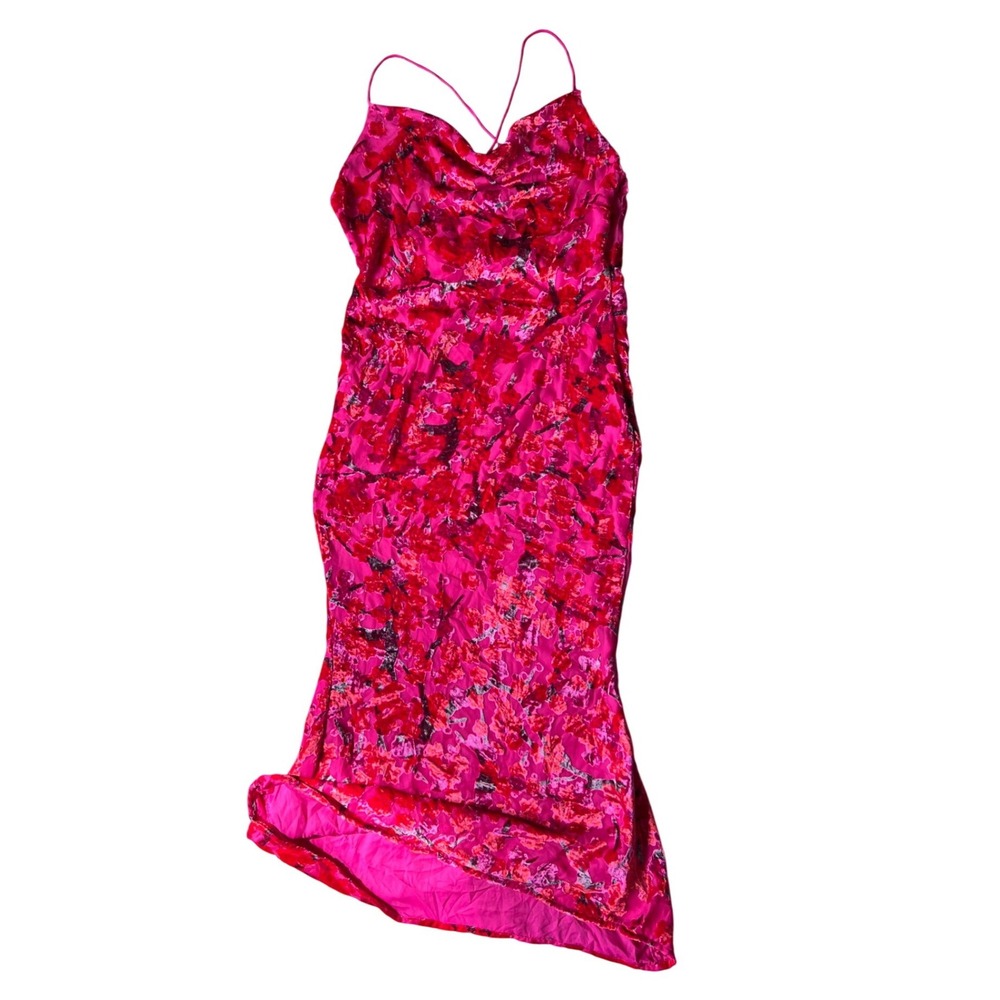 Boohoo Devore Cowl Neck Maxi Dress Hot Pink Floral Velvet GZZ11475 US 8 NEW, Y2K - Picture 2 of 16